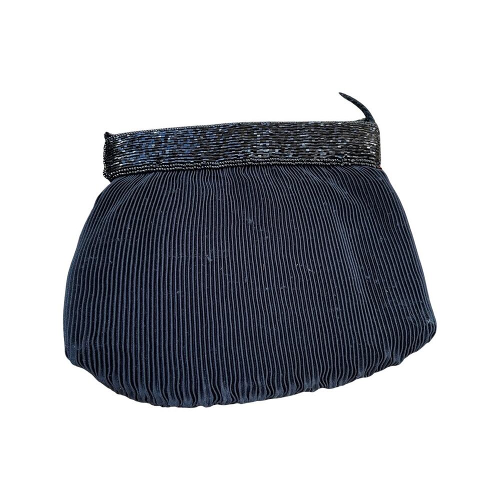 Vintage Black Fabric Hand Bag with Beaded Trim Carolyne Barton